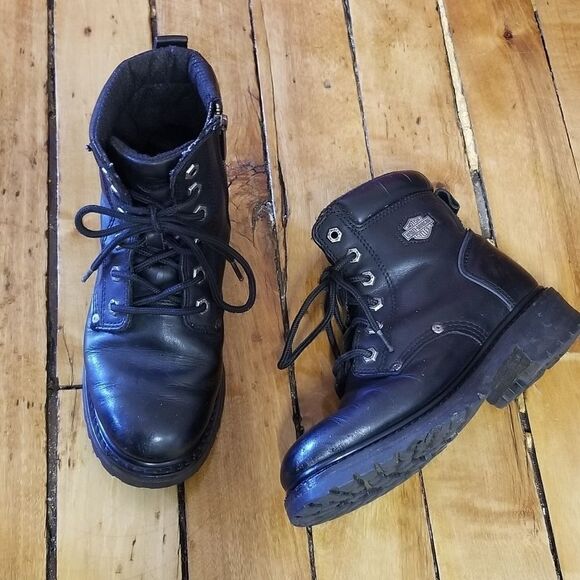 Harley Davidson Distressed Chunky Lace-up Motorcycle Moto Boot Ankle Booties 6.5 - Picture 1 of 9